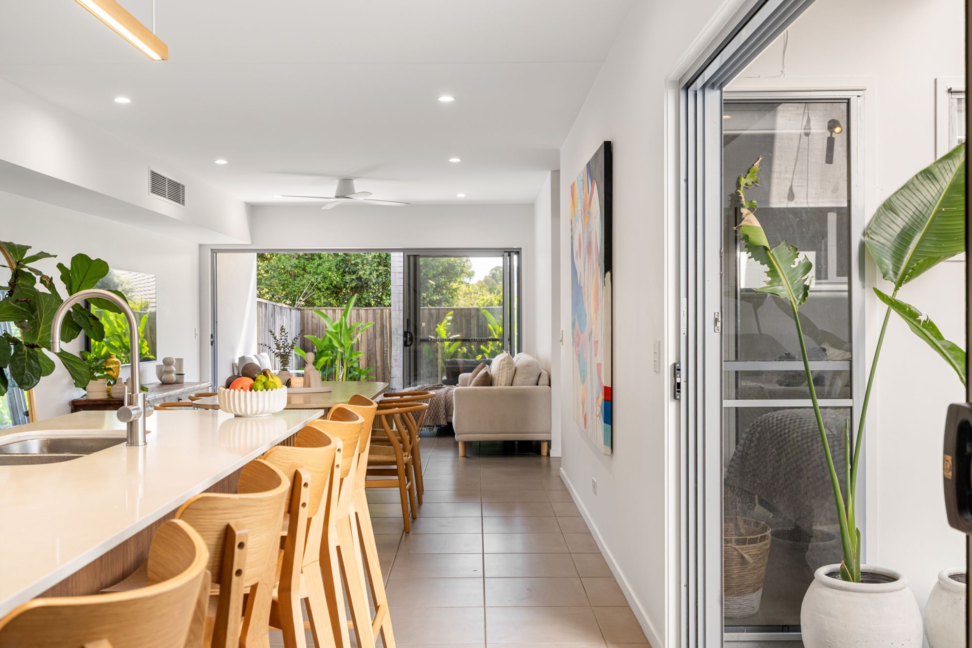 Long kitchen with island seating