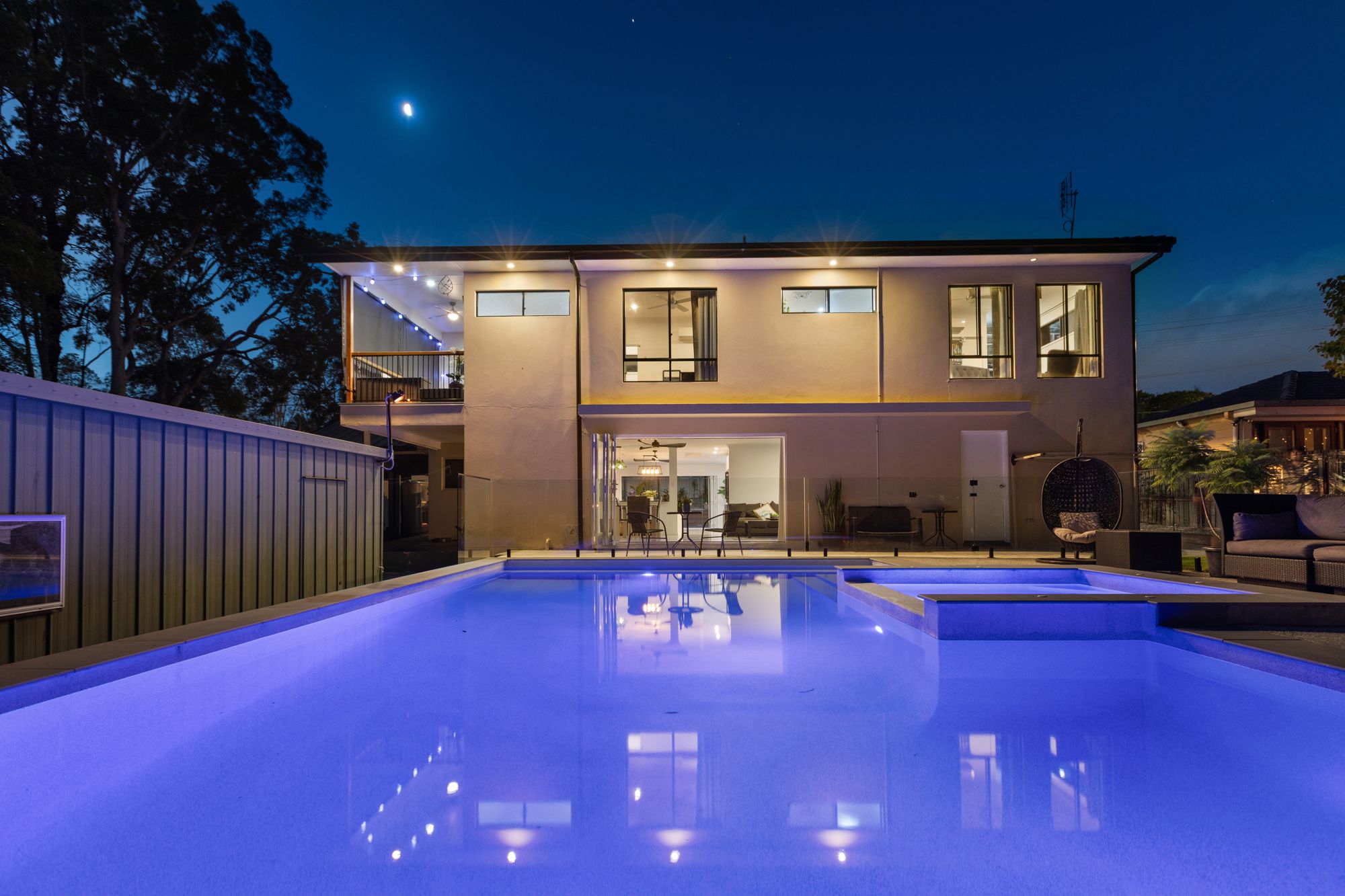 Pool lit at night