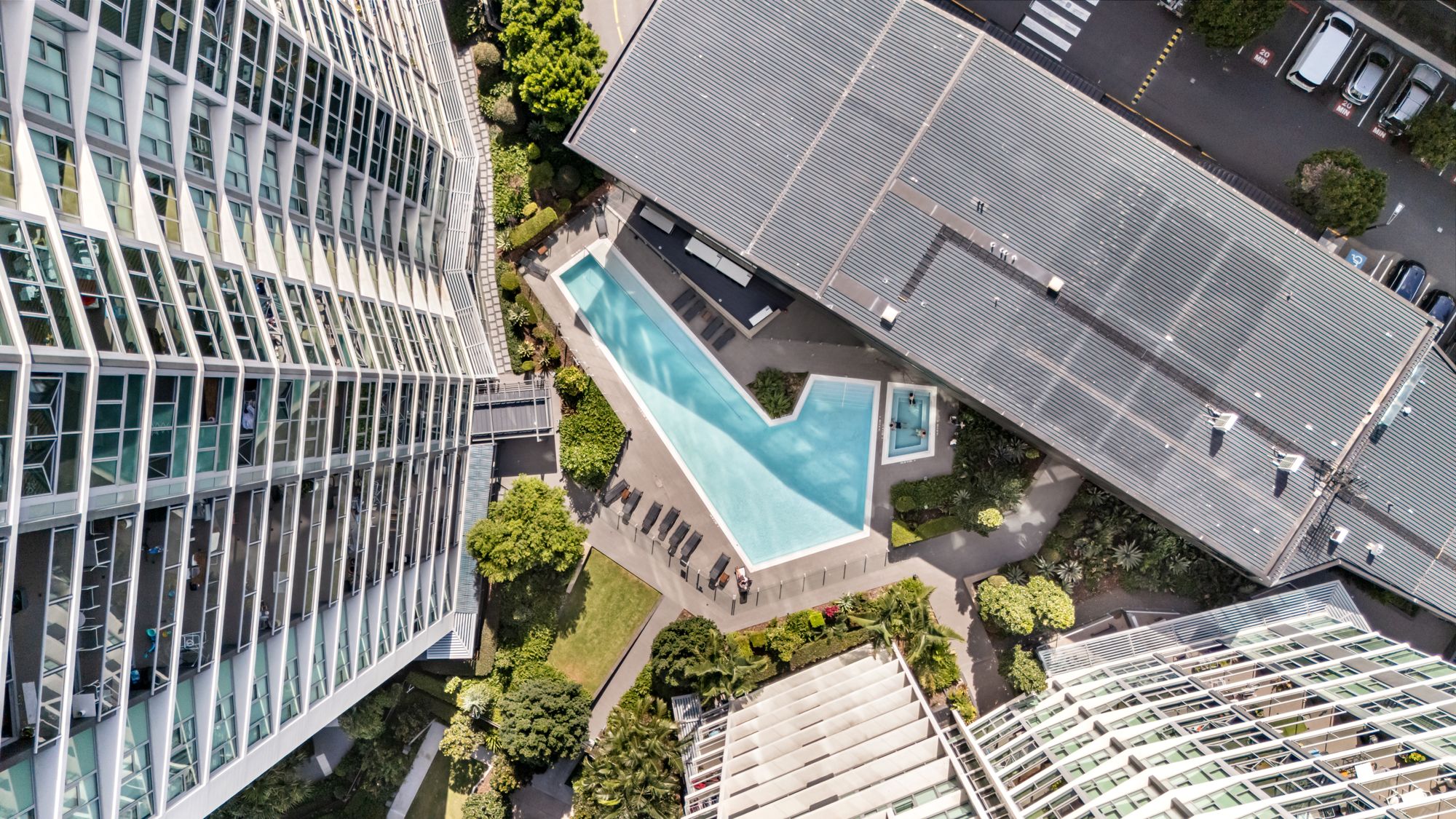 Top down aerial of tower pool