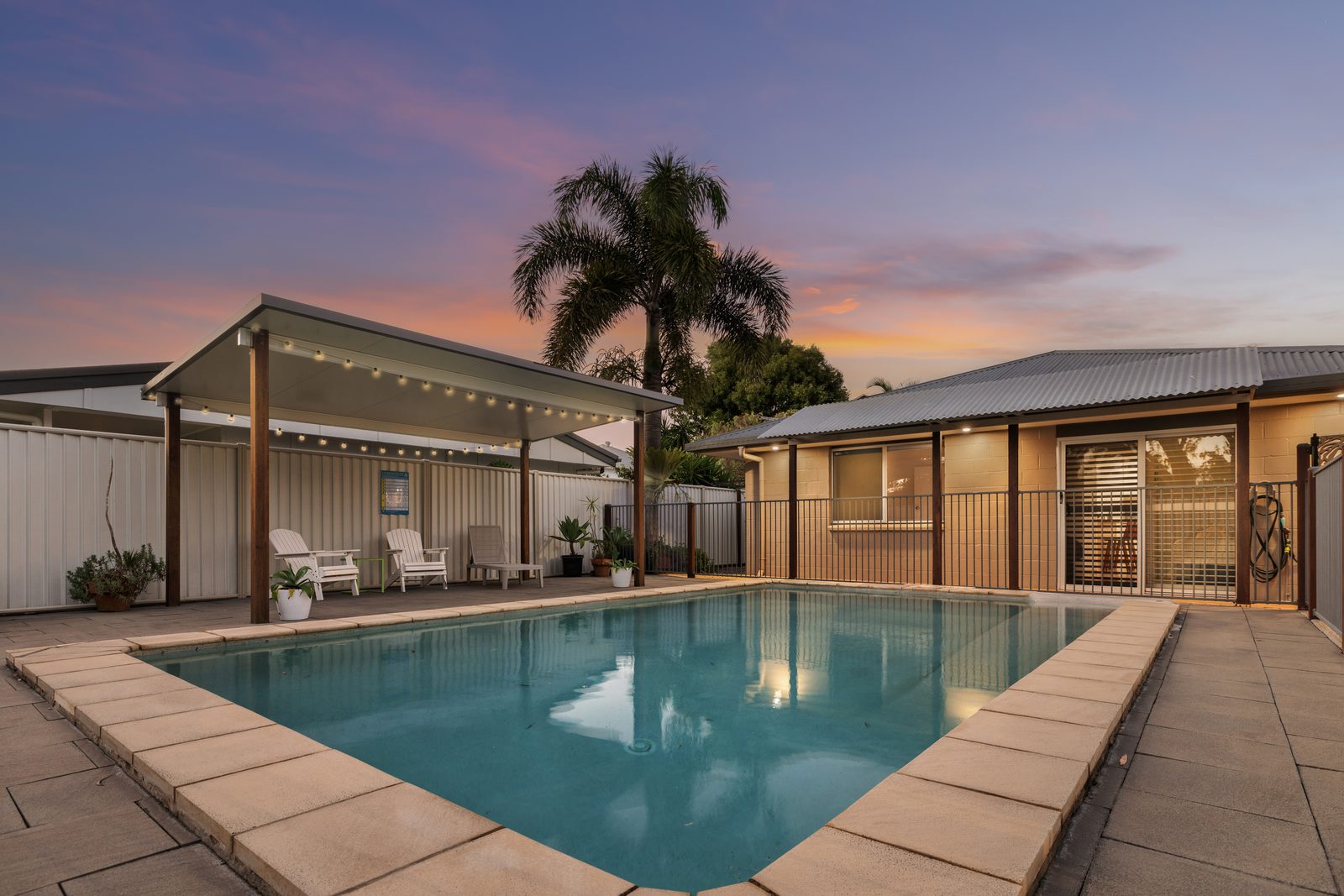 Home photographed at dusk